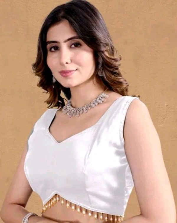 Latest Readymade Organza Sleeveless Blouse For Women,zimmy Choo Fabric Fullstitched Fancy  with Latkan Lace Blouse  For Women - White