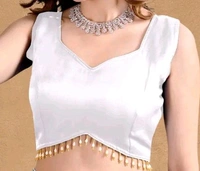 Latest Readymade Organza Sleeveless Blouse For Women,zimmy Choo Fabric Fullstitched Fancy  with Latkan Lace Blouse  For Women - White