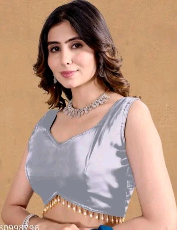 Latest Readymade Organza Sleeveless Blouse For Women,zimmy Choo Fabric Fullstitched Fancy  with Latkan Lace Blouse  For Women - Silver