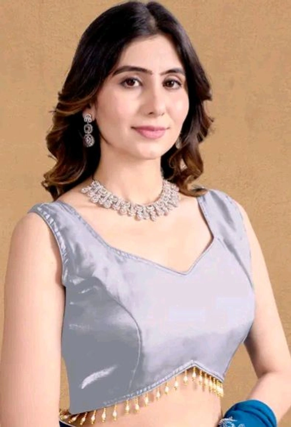 Latest Readymade Organza Sleeveless Blouse For Women,zimmy Choo Fabric Fullstitched Fancy  with Latkan Lace Blouse  For Women - Silver