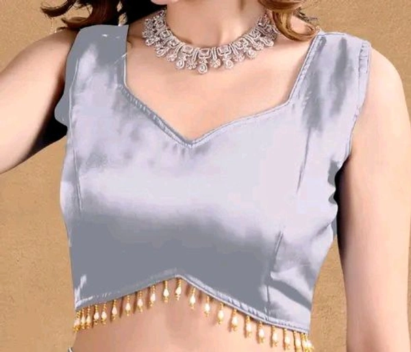 Latest Readymade Organza Sleeveless Blouse For Women,zimmy Choo Fabric Fullstitched Fancy  with Latkan Lace Blouse  For Women - Silver