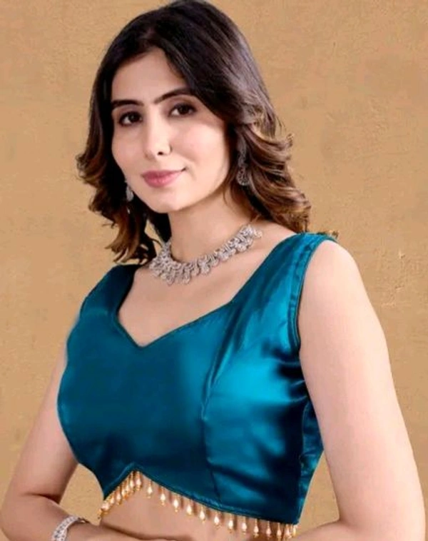 Latest Readymade Organza Sleeveless Blouse For Women,zimmy Choo Fabric Fullstitched Fancy  with Latkan Lace Blouse  For Women - Orient