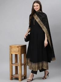 Khushal K Women Black Ethnic Motifs Printed Kurta with Palazzos & With Dupatta - S, Black