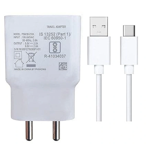 Charger with 1 Meter USB Type C Charging - White