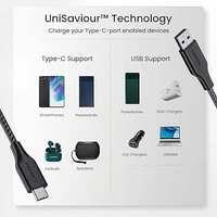 Fast Charging 1.5m Braided Type C Cable for Smartphones, Tablets, Laptops & other Type C devices, PD Technology, 480Mbps Data Sync, Quick Charge 3.0 (RCT15A, Black) - Black