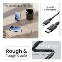 Fast Charging 1.5m Braided Type C Cable for Smartphones, Tablets, Laptops & other Type C devices, PD Technology, 480Mbps Data Sync, Quick Charge 3.0 (RCT15A, Black) - Black