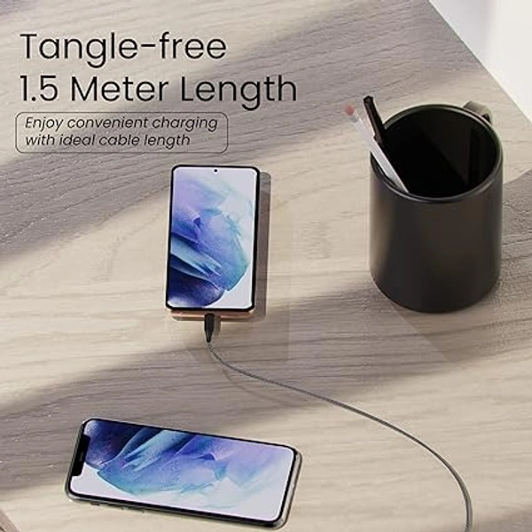 Fast Charging 1.5m Braided Type C Cable for Smartphones, Tablets, Laptops & other Type C devices, PD Technology, 480Mbps Data Sync, Quick Charge 3.0 (RCT15A, Black) - Black