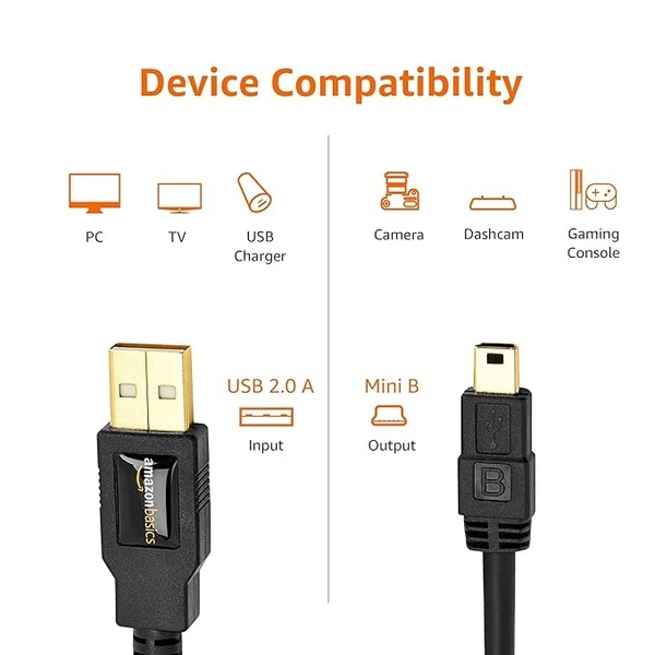 Usb 2.0 Cable - A-Male To Mini-B - 6 Feet (1.8 Meters), Black - Black