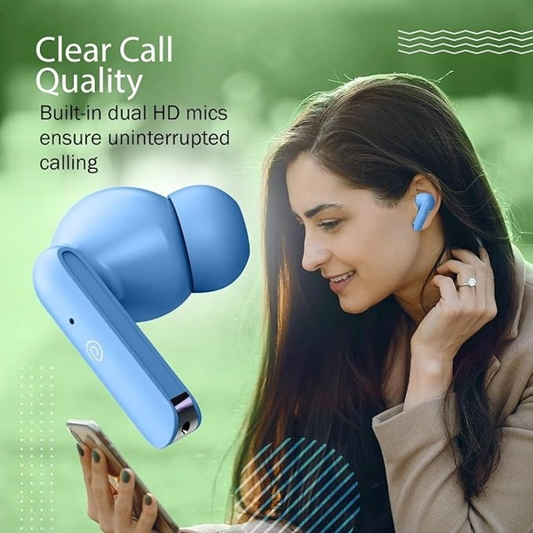 Bassbuds Duo in-Ear Wireless Earbuds, Immersive Sound, 32Hrs Playtime, Clear Calls TWS Earbuds, Bluetooth V5.1 Headphone, Type-C Fast Charging, Voice Assist & IPX4 Water Resistant (Blue Matt) - Blue