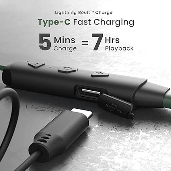 Audio FXCharge Wireless in Ear Bluetooth Neckband with ENC Mic, 32H Playtime, Type-C Fast Charging (5Mins=7.5Hrs Playtime), Dual Pairing, Made in India, Biggest 14.2mm Drivers Ear Phones (Green) - FXCharge Green