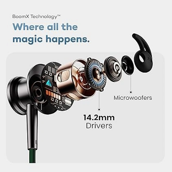 Audio FXCharge Wireless in Ear Bluetooth Neckband with ENC Mic, 32H Playtime, Type-C Fast Charging (5Mins=7.5Hrs Playtime), Dual Pairing, Made in India, Biggest 14.2mm Drivers Ear Phones (Green) - FXCharge Green