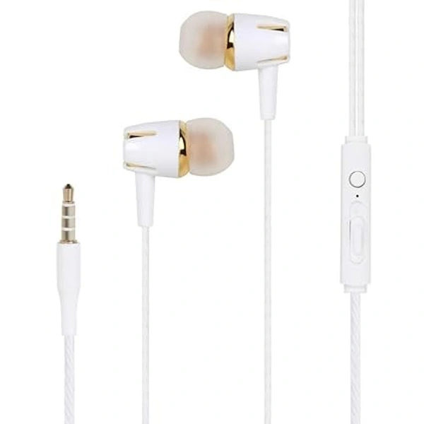 Acoustics Hear in High-Res Earphones with Mic ● Super Extra Bass Headphones ● Android & iOS Compatible ● Gold - White