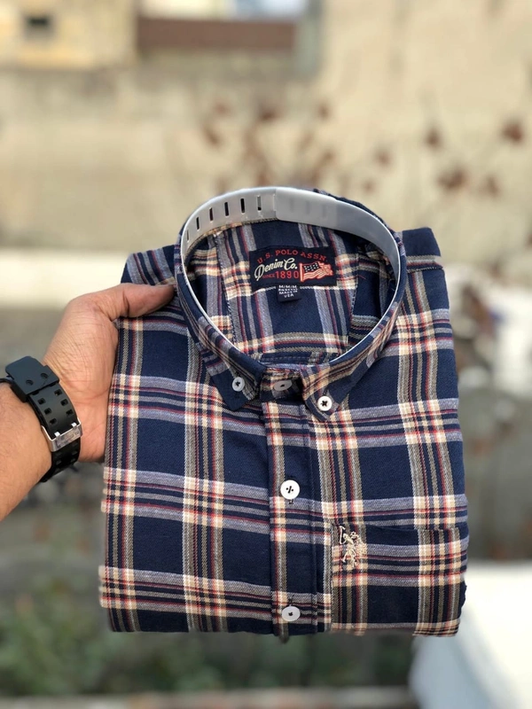 US POLO  SHIRTS  BRAND:-US POLO  SHIRTS with 👉 Cotton fabric 👉 CheckS pattern 👉 Single pocket 👉 Embroidery brand logo at pocket 👉 Regular sizes 👉 Poly packing - XL