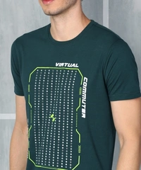 M7 By Metronaut Graphic Print Men Round Neck Dark Green T-Shirt - M