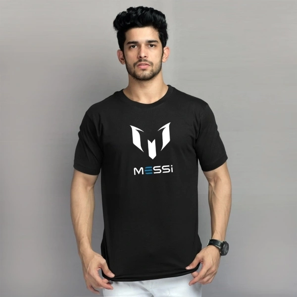  Printed Men Round Neck Black T-Shirt - Messi Logo - M