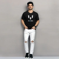  Printed Men Round Neck Black T-Shirt - Messi Logo - XL