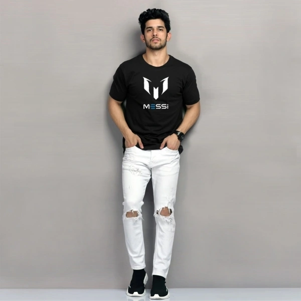  Printed Men Round Neck Black T-Shirt - Messi Logo - XL