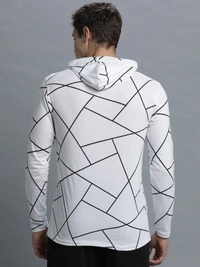 LEWEL Geometric Print Men Hooded Neck White T-Shirt - XXL