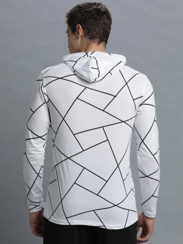 LEWEL Geometric Print Men Hooded Neck White T-Shirt - XXL
