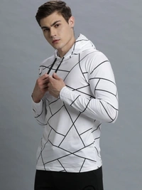 LEWEL Geometric Print Men Hooded Neck White T-Shirt - XXL