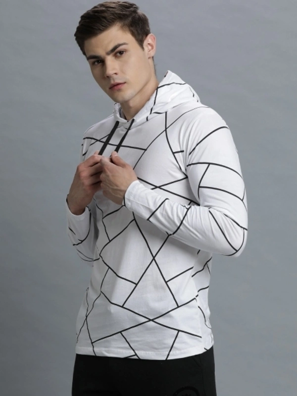 LEWEL Geometric Print Men Hooded Neck White T-Shirt - XXL