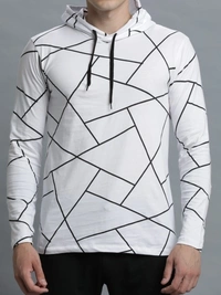 LEWEL Geometric Print Men Hooded Neck White T-Shirt - XXL