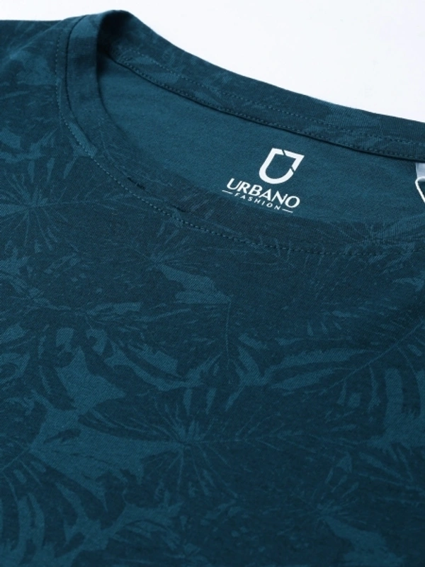 Urbano Fashion Printed Men Round Neck Dark Green T-Shirt - M