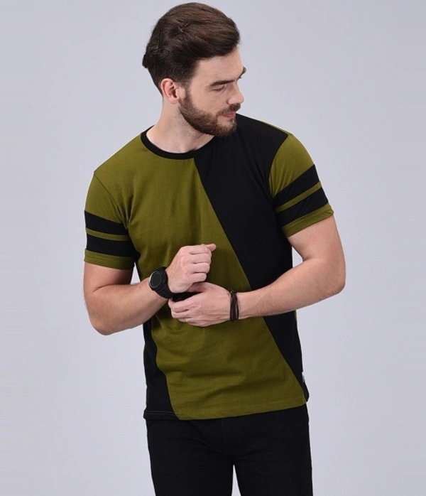 Wrath Color Block Men Round Neck Green, Black T-Shirt - L