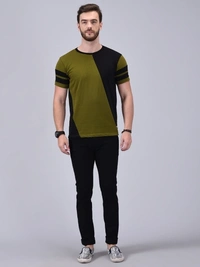 Wrath Color Block Men Round Neck Green, Black T-Shirt - XL