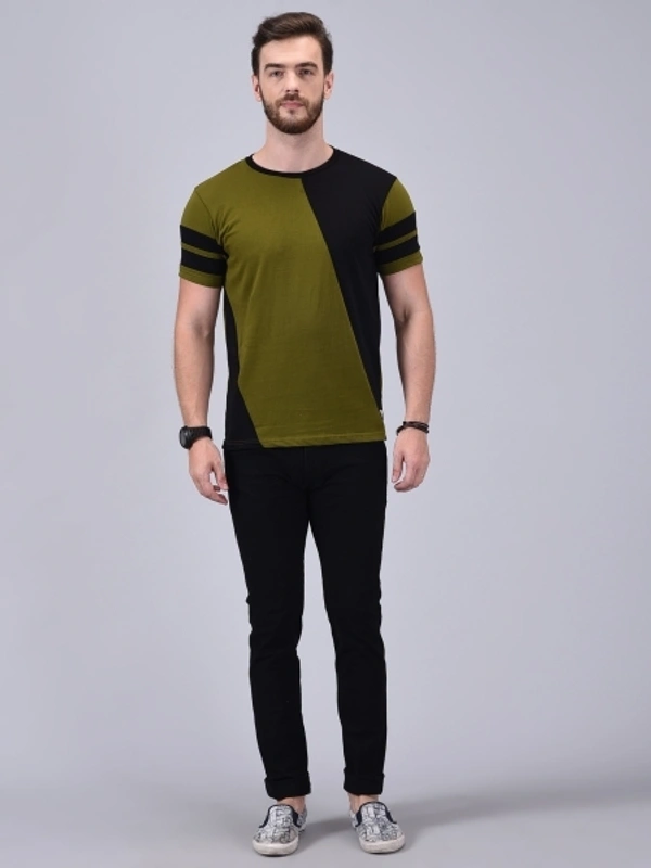 Wrath Color Block Men Round Neck Green, Black T-Shirt - XL