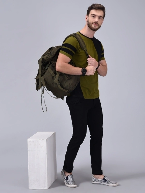 Wrath Color Block Men Round Neck Green, Black T-Shirt - XL