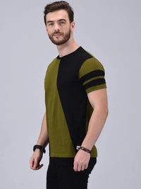 Wrath Color Block Men Round Neck Green, Black T-Shirt - XL