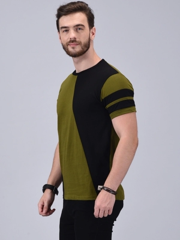 Wrath Color Block Men Round Neck Green, Black T-Shirt - XL