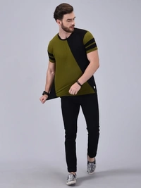 Wrath Color Block Men Round Neck Green, Black T-Shirt - XXL