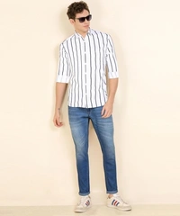 Spykar Men Striped Casual White Shirt - M