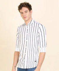 Spykar Men Striped Casual White Shirt - M