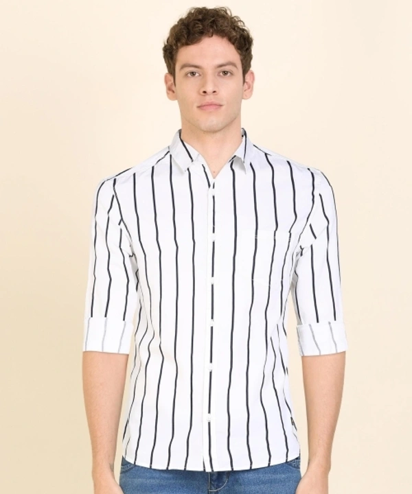 Spykar Men Striped Casual White Shirt - M