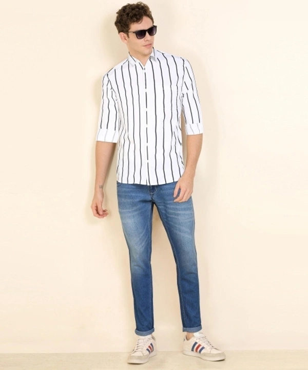 Spykar Men Striped Casual White Shirt - XXL