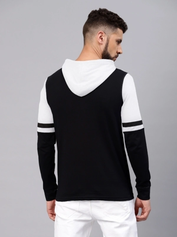 MANIAC Printed Men Hooded Neck White, Black T-Shirt - XL