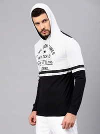 MANIAC Printed Men Hooded Neck White, Black T-Shirt - L