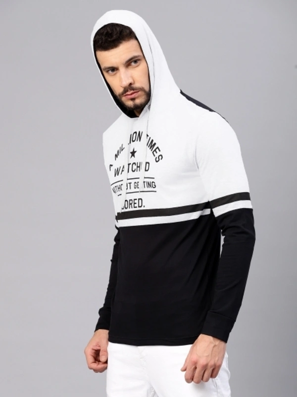 MANIAC Printed Men Hooded Neck White, Black T-Shirt - L