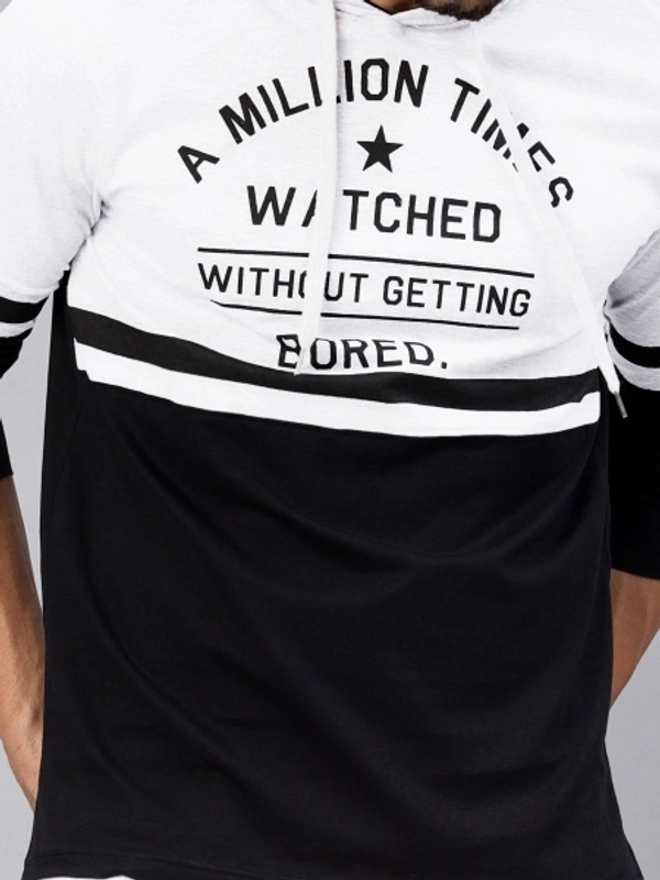 MANIAC Printed Men Hooded Neck White, Black T-Shirt - L
