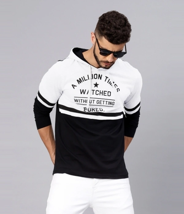 MANIAC Printed Men Hooded Neck White, Black T-Shirt - L