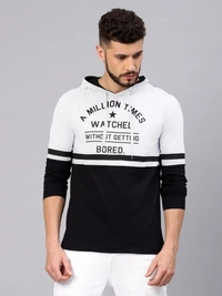 MANIAC Printed Men Hooded Neck White, Black T-Shirt - L