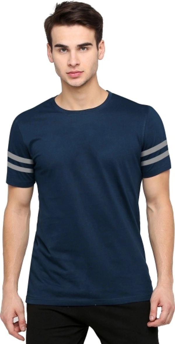 Jump Cuts Striped Men Round Neck Reversible Dark Blue, Grey T-Shirt - L