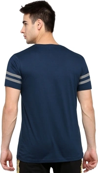 Jump Cuts Striped Men Round Neck Reversible Dark Blue, Grey T-Shirt - XL