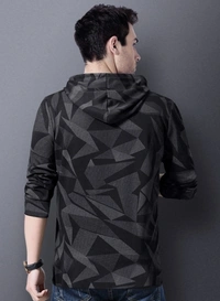 Eyebogler Printed Men Hooded Neck Black, Grey T-Shirt - L