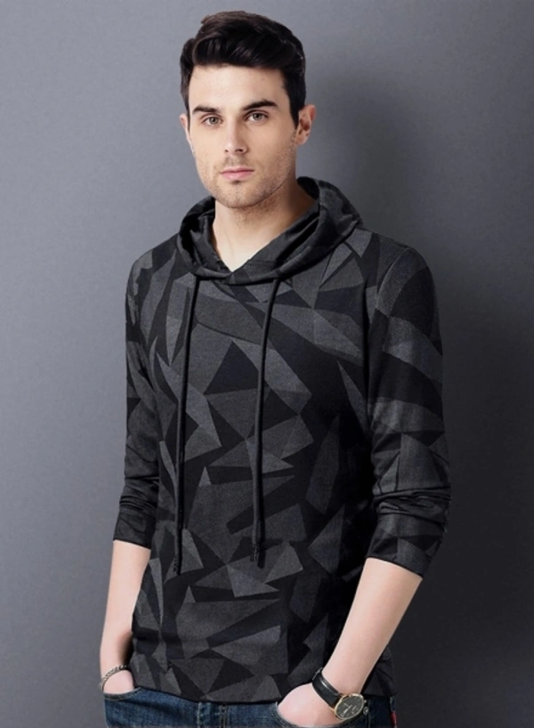 Eyebogler Printed Men Hooded Neck Black, Grey T-Shirt - L