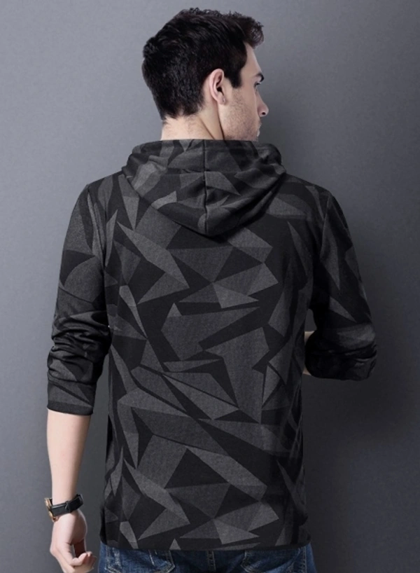 Eyebogler Printed Men Hooded Neck Black, Grey T-Shirt - XL