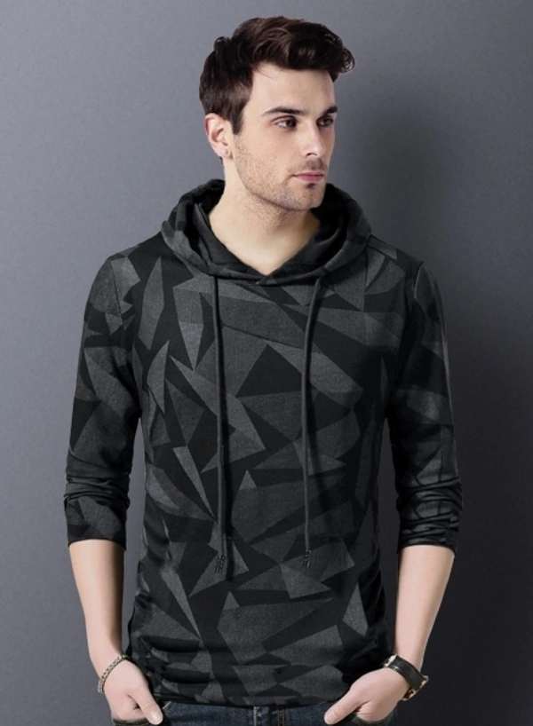 Eyebogler Printed Men Hooded Neck Black, Grey T-Shirt - 3XL